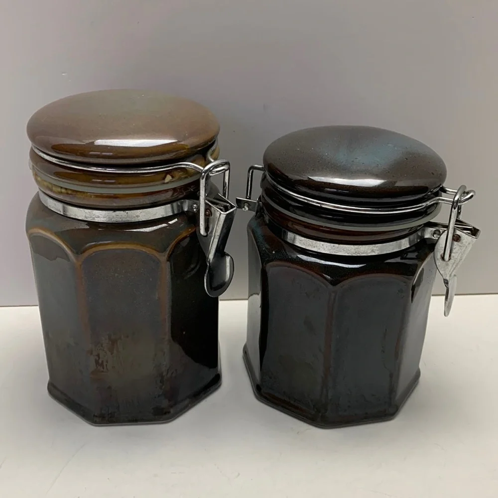 Lot of 2 Pier 1 Imports Ceramic Glazed Canisters
